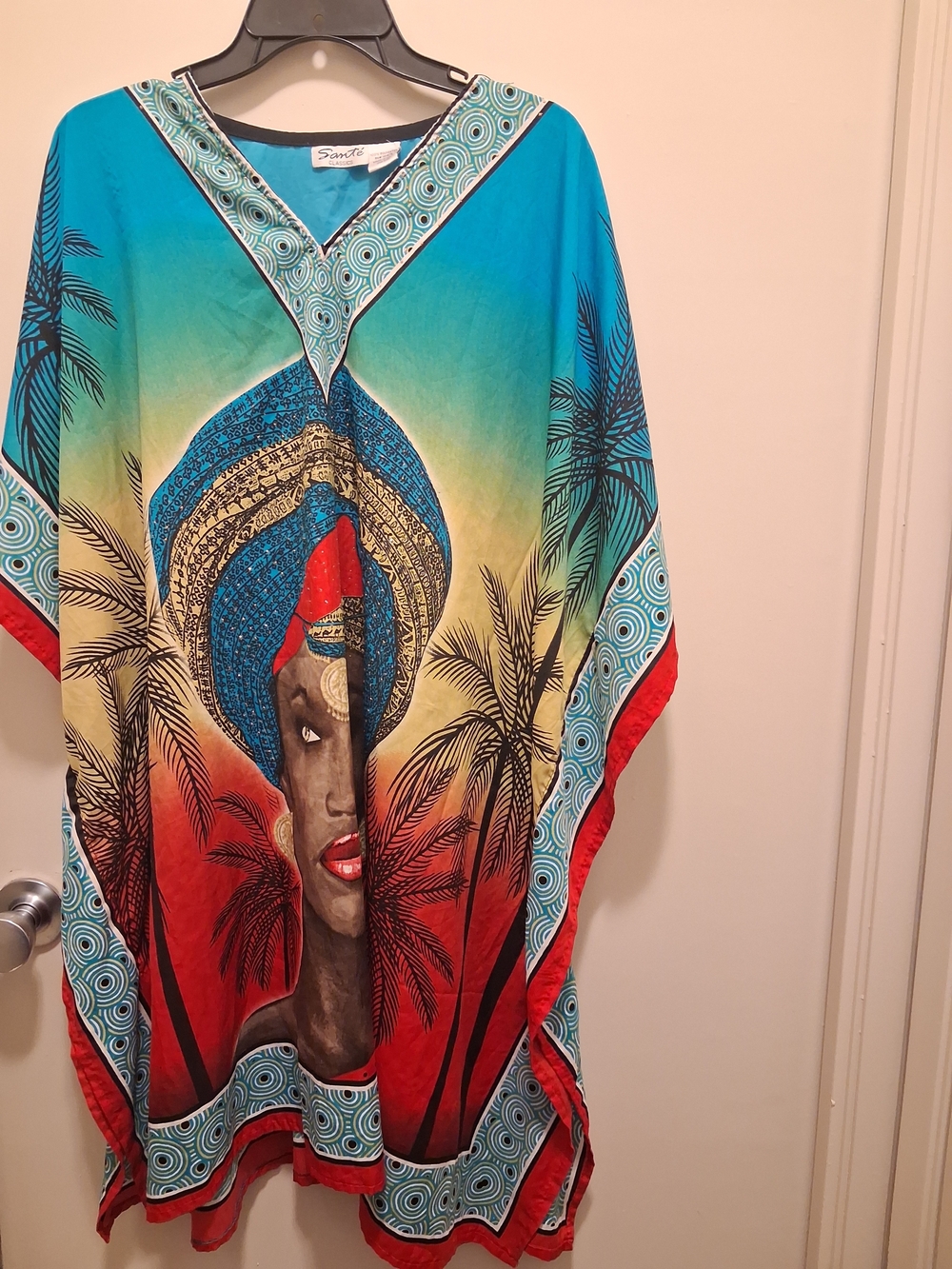 Colorful Turquoise & Red Women’s Kaftan Tunic by